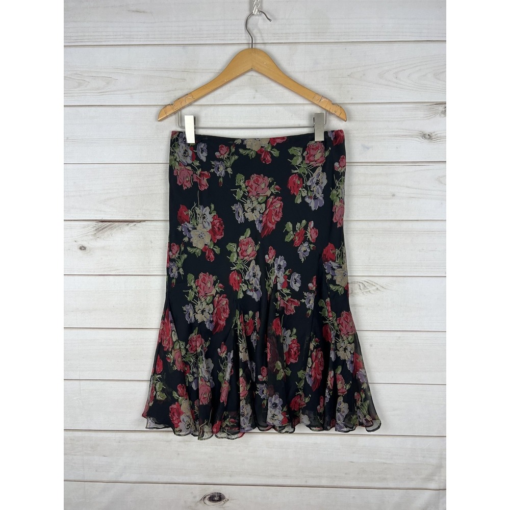 Lauren Ralph Lauren Blouse Skirt Set Womens Medium Floral Sheer Ruffle Whimiscal - Picture 8 of 13